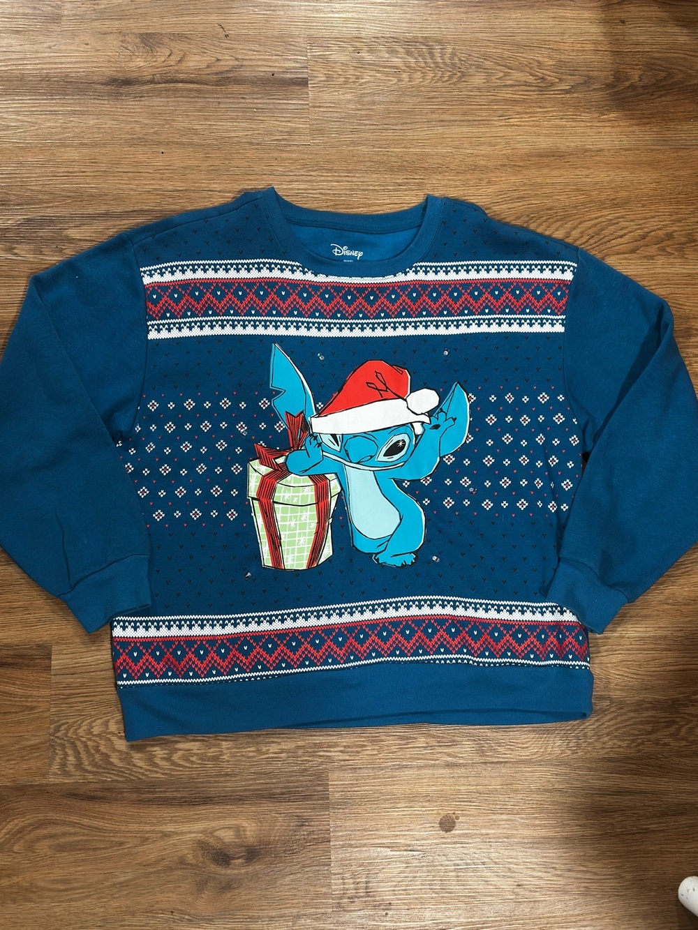 Disney Unisex Teal Stitch Holiday Sweater
